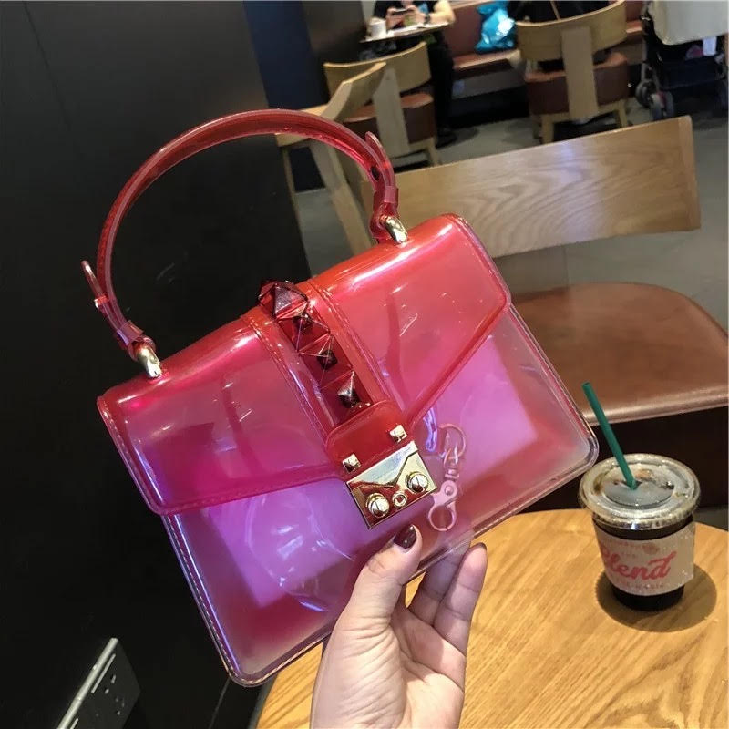 Qwzndzgr Women's Cherry Print Jelly Handbags